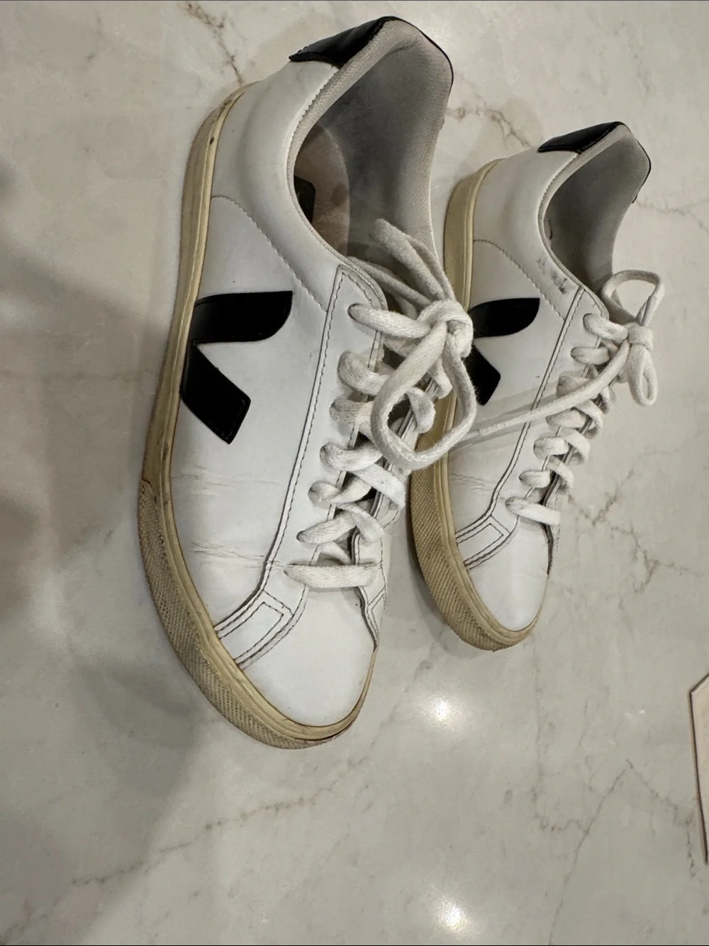 Women’s White Leather Sneakers with Black Accent Veja